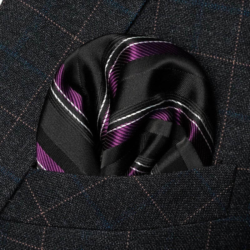 RBOCOTT Silk Stripe Plaid Tie and Pocket Square with Tie Clip Sets for Men - Image 3
